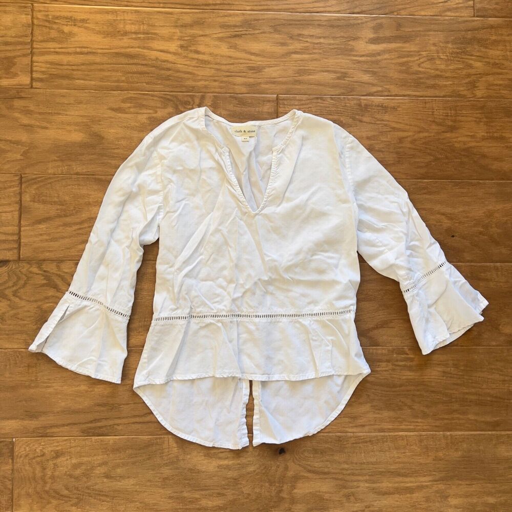 Cloth & Stone Anthropologie Top Size XS White Aria Henley Long Bell Sleeves